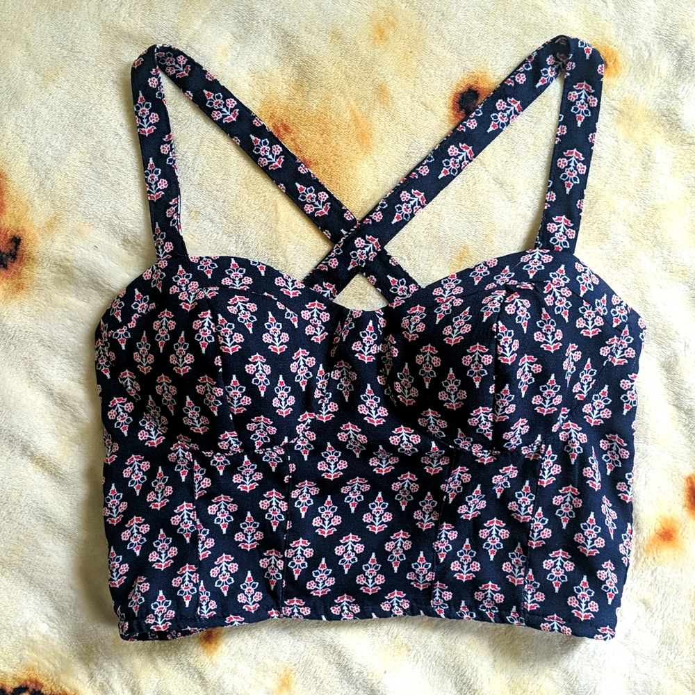 Band of Gypsies Bustier Crop Top, Small, Blue